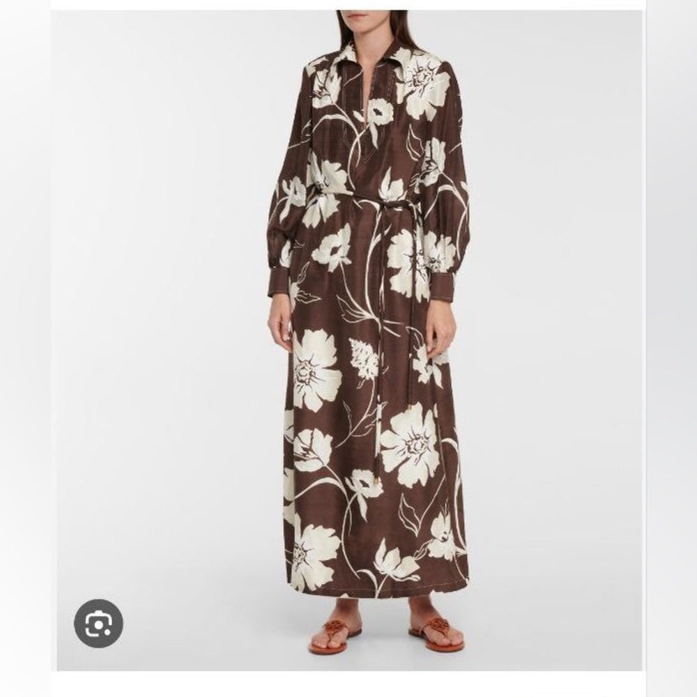 Tory Burch Printed Silk Tunic Collar Brown Daisy Dress sz L RARE no belt